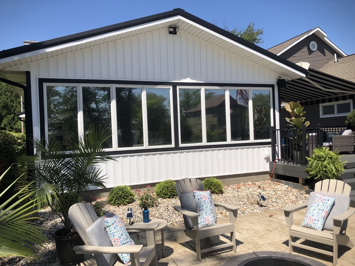 Lake house with tinted windows